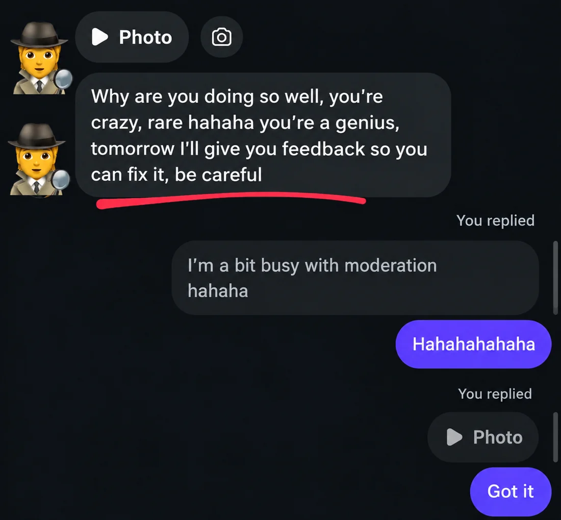 Client direct message praising the results