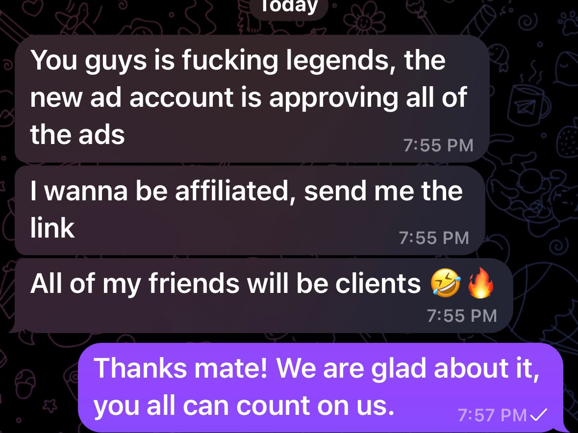 Customer conversation about ad approvals and joining the affiliate program